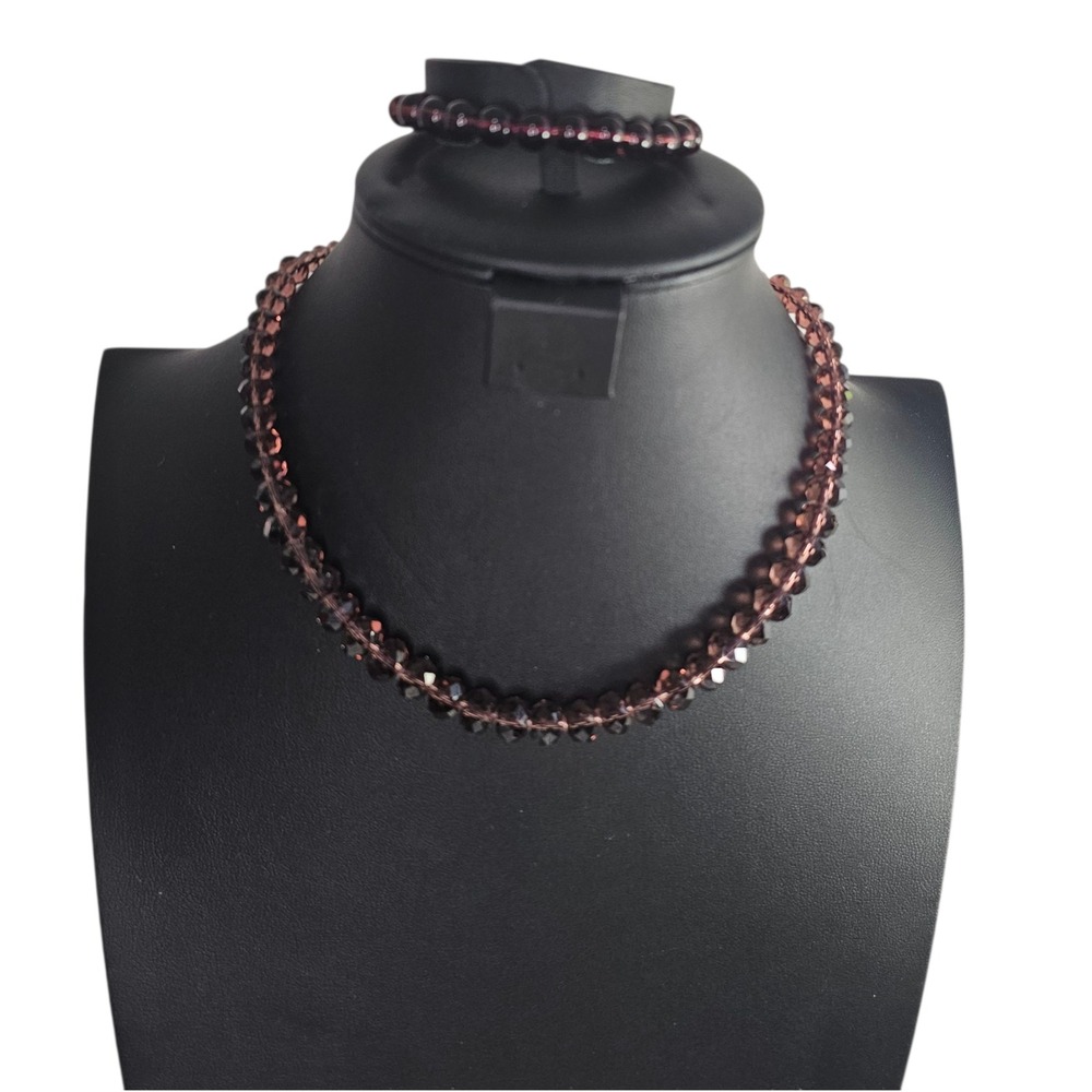 Burgundy Garnet‎ Glass Beaded Necklace and Bracelet Set Bohemian style